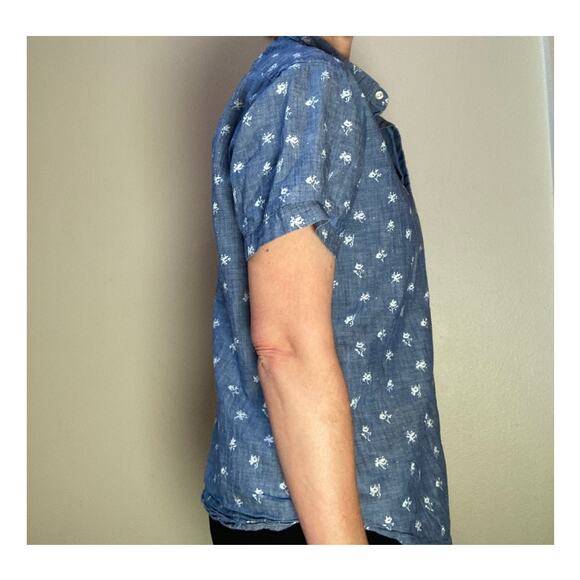 Bonobos Short Sleeve Button Down Shirt Floral Print Chambray ~ Sz L Slim Fit - Picture 3 of 8